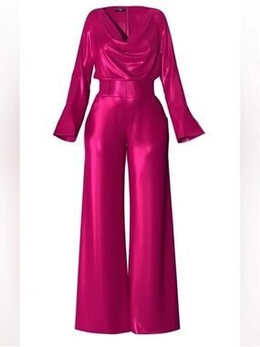 Hanifa Fuchsia Satin Wide-Leg Jumpsuit